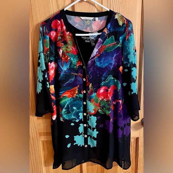 Soft Surroundings Black and Abstract Design 3/4 Sleeve Whimsigoth Size PM Retro - Picture 6 of 15